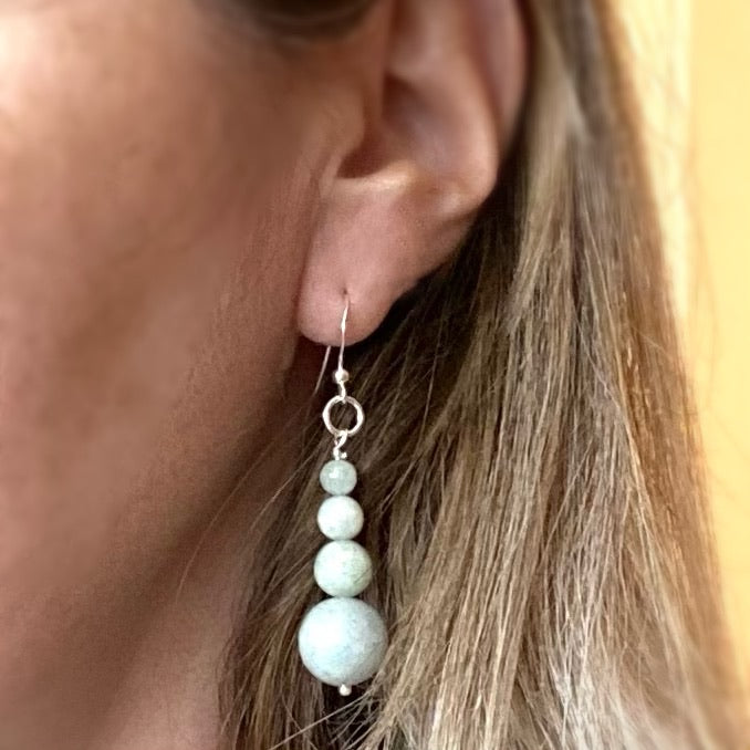 Jadeite four drop sterling silver earrings